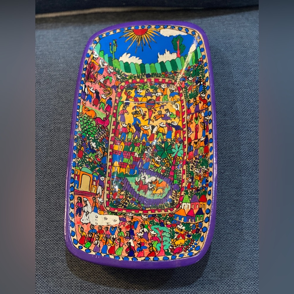 Made in Mexico wood carved bowl-hand painted